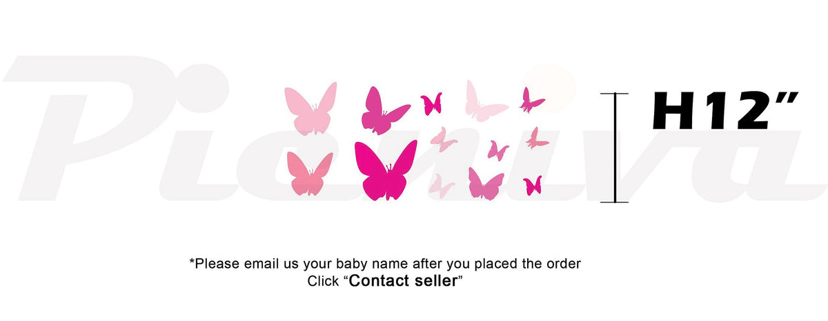 Picniva Custom Baby Name Wall Decal, Pink Butterfly, Font Three