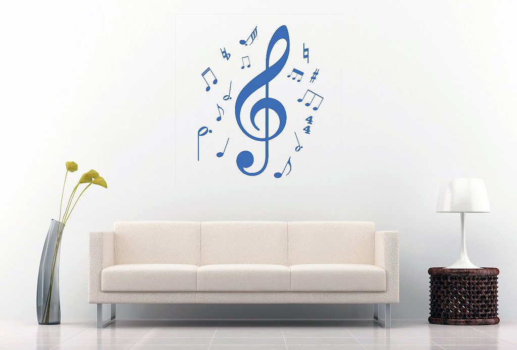 Picniva Treble Clef Music Notes Wall Decal, Blue Purple 10 in