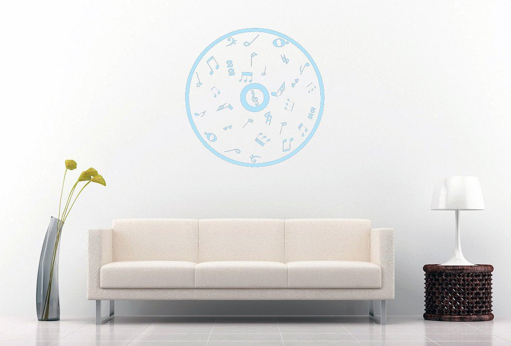 Picniva Outline CD Music Symbols Wall Decal, Sky Blue 10 in
