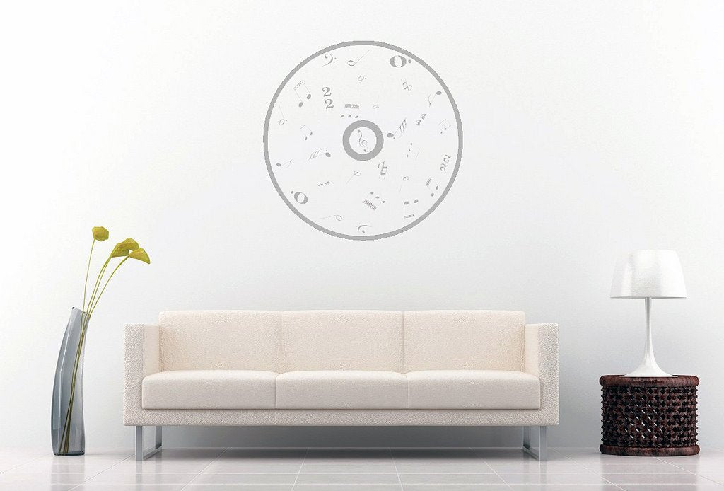 Picniva Outline CD Music Symbols Wall Decal, Grey 10 in