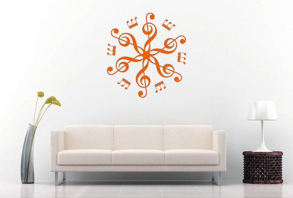 Picniva Six Treble Clefs Rosette Wall Decal, Orange 10 in
