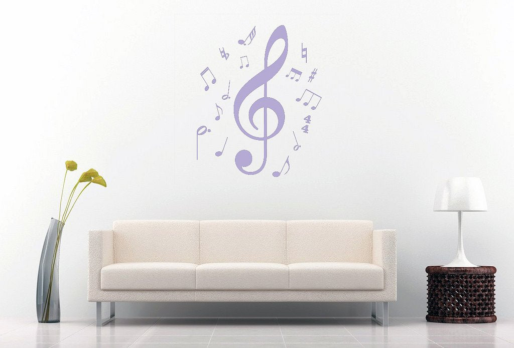Picniva Treble Clef Music Notes Wall Decal, Lavender 10 in
