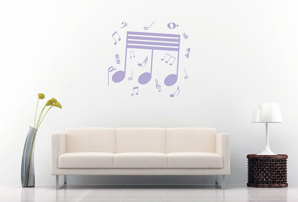 Picniva Beamed Sixty Fourth Notes Wall Decal, Lavender 10 in