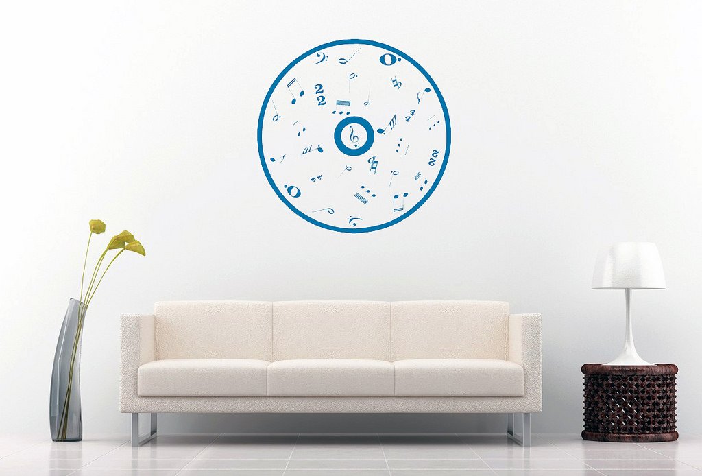Picniva Outline CD Music Symbols Wall Decal, Blue 10 in