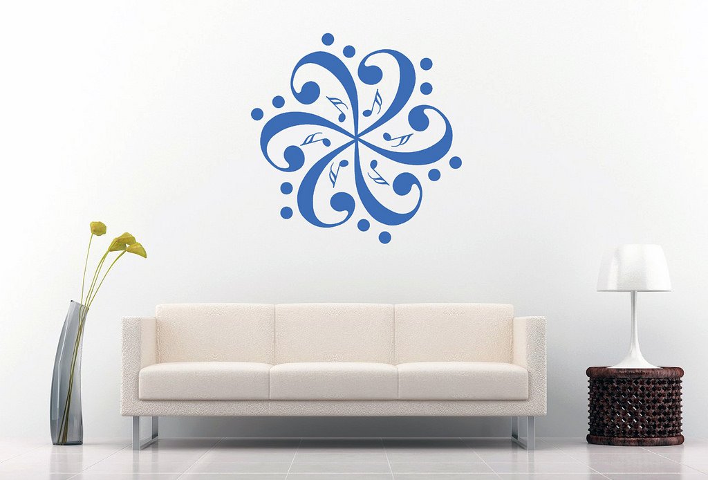 Picniva Six Bass Clefs Pinwheel Wall Decal, Blue Purple 10 in
