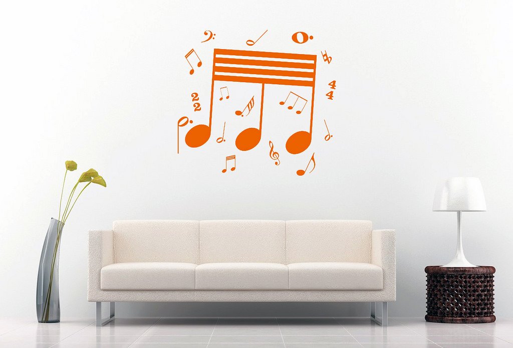 Picniva Beamed Sixty Fourth Notes Wall Decal, Orange 10 in