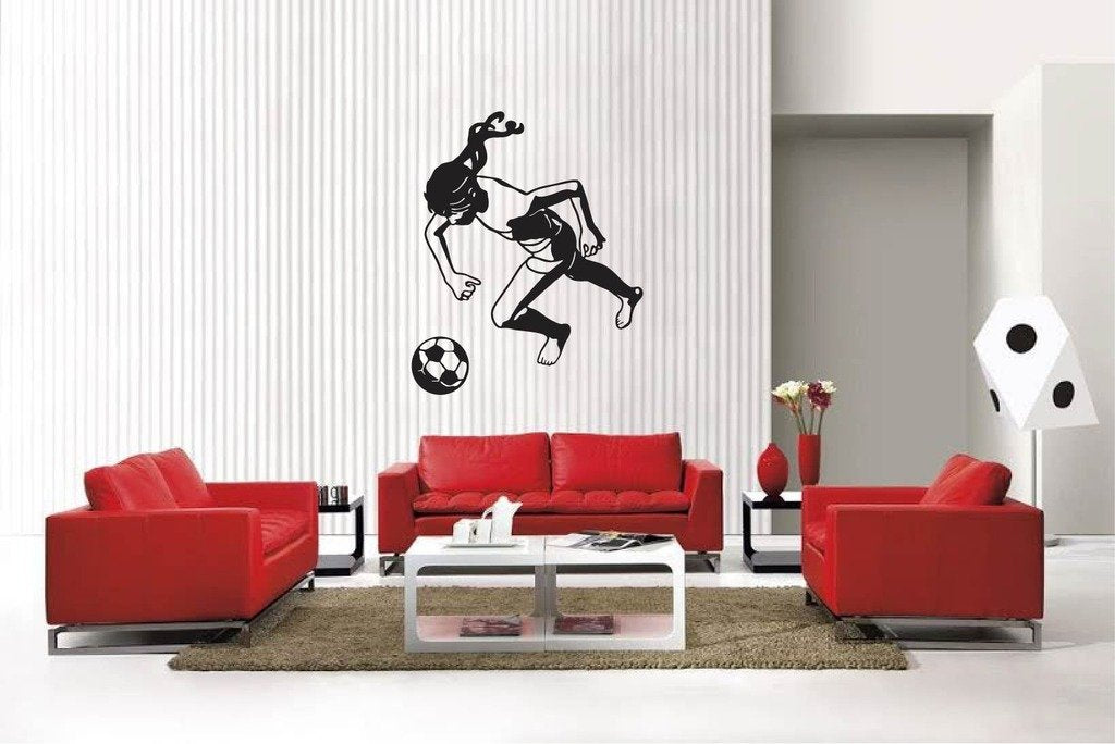 Picniva Matte Black Soccer Girl Style 12 Vinyl Wall Decal Sports Decor