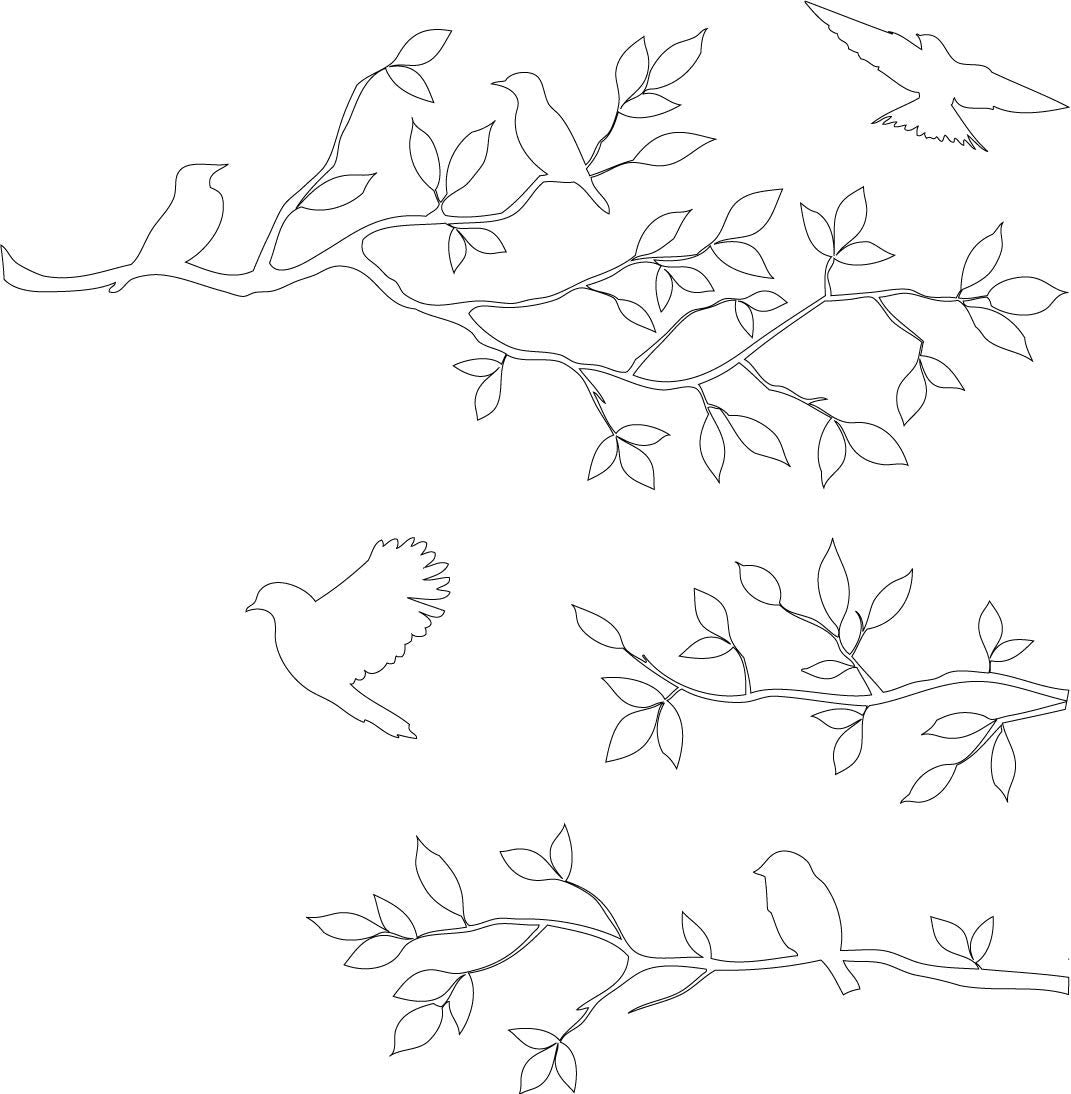 Picniva Birds and Blossoms Removable Wall Decal, White, 20 x 25 in
