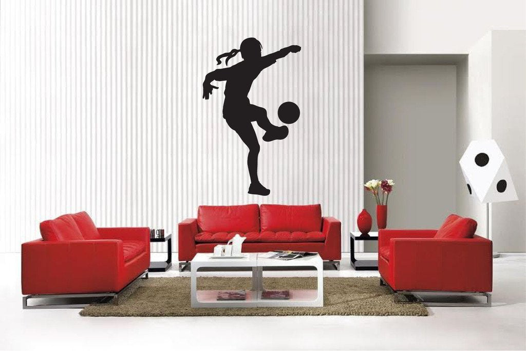 Picniva Matte Black Soccer Girl Style 51a Vinyl Wall Decal Sports Decor