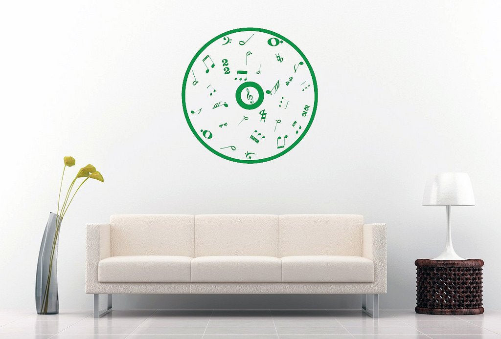 Picniva Outline CD Music Symbols Wall Decal, Green 10 in