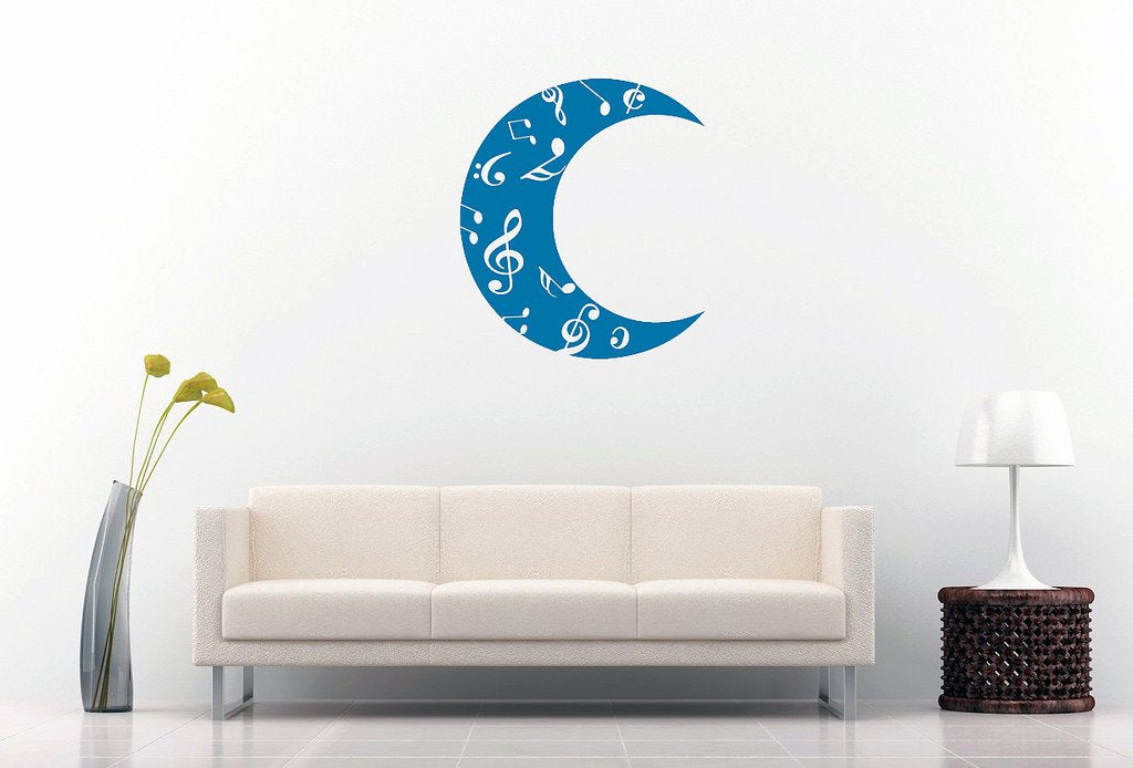 Picniva Crescent Moon Music Notes Wall Decal, Blue 10 in
