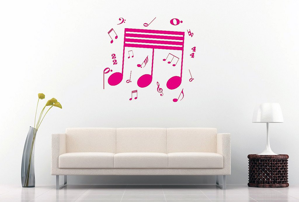 Picniva Beamed Sixty Fourth Notes Wall Decal, Hot Pink 10 in