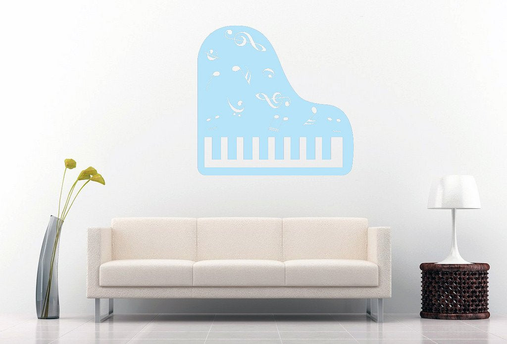 Picniva Grand Piano Music Notes Wall Decal, Sky Blue 10 in