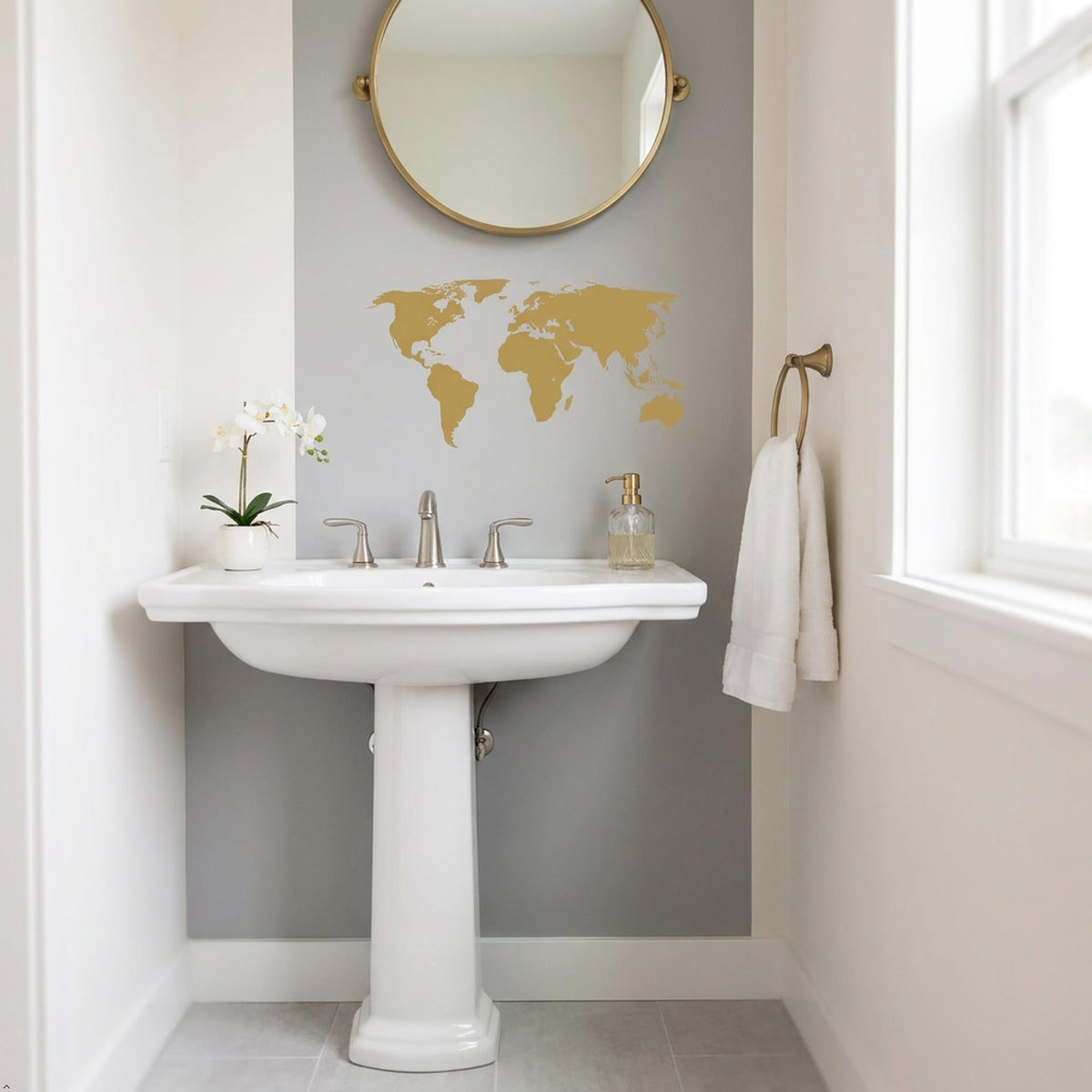 Picniva Gold World Map Wall Decal 10x22" Peel & Stick Vinyl Travel Décor