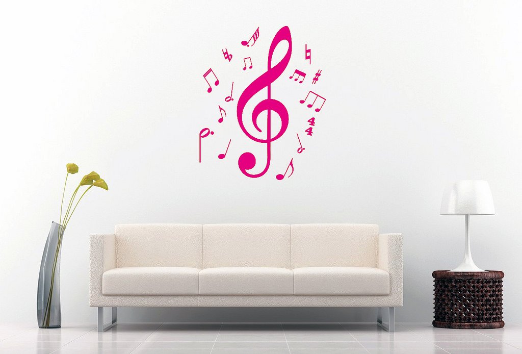 Picniva Treble Clef Music Notes Wall Decal, Hot Pink 10 in