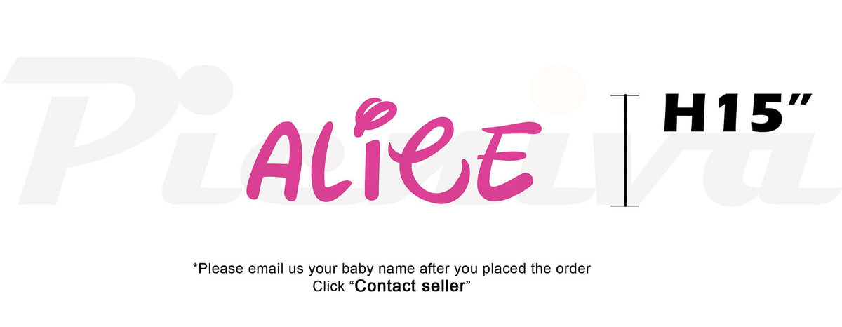 Picniva Custom Baby Name Wall Decal, Pink Ribbon, Font Two