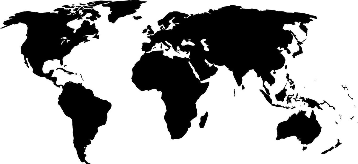 Picniva World Map Vinyl Wall Decal, Black, 15 x 32 in, Travel Art