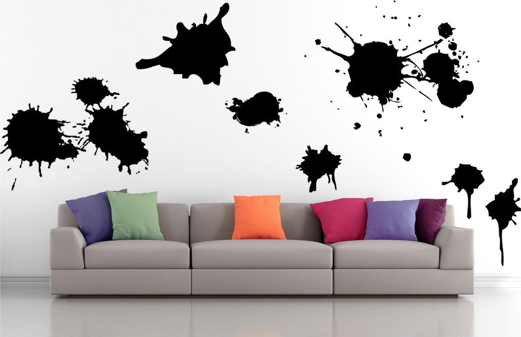 Picniva Mixed Splatters Wall Decals, Black, 10 in Height, DOTPR06A