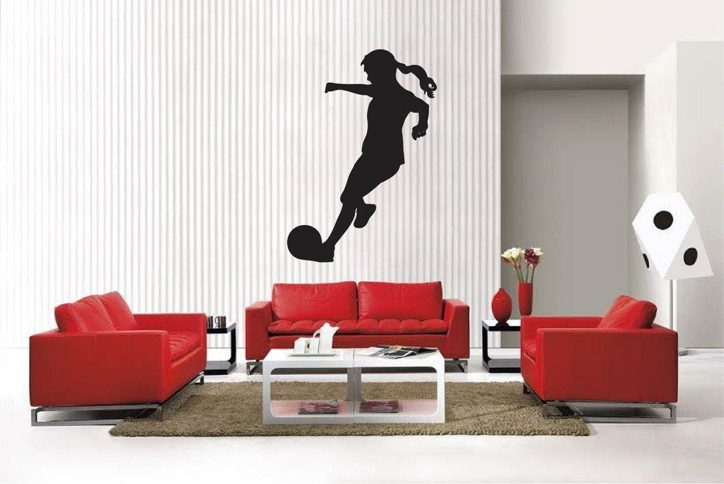 Picniva Matte Black Soccer Girl Style 25a Vinyl Wall Decal Sports Decor