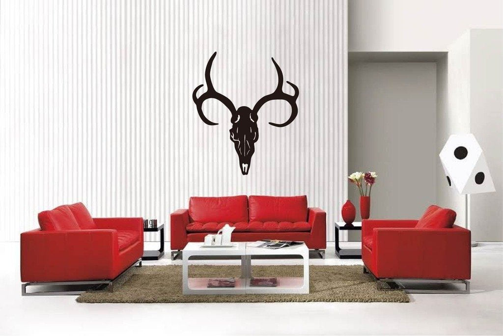 Picniva Matte Black Deer Skull Style 9 Vinyl Wall Decal Hunting Lodge Decor