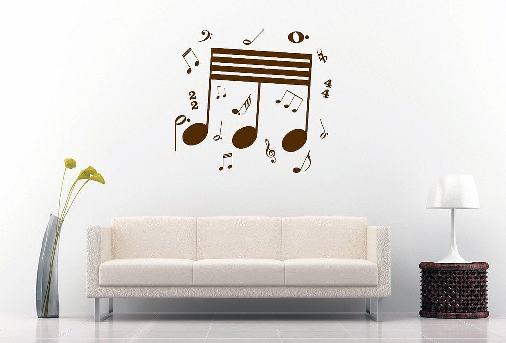 Picniva Beamed Sixty Fourth Notes Wall Decal, Chocolate Brown 10 in