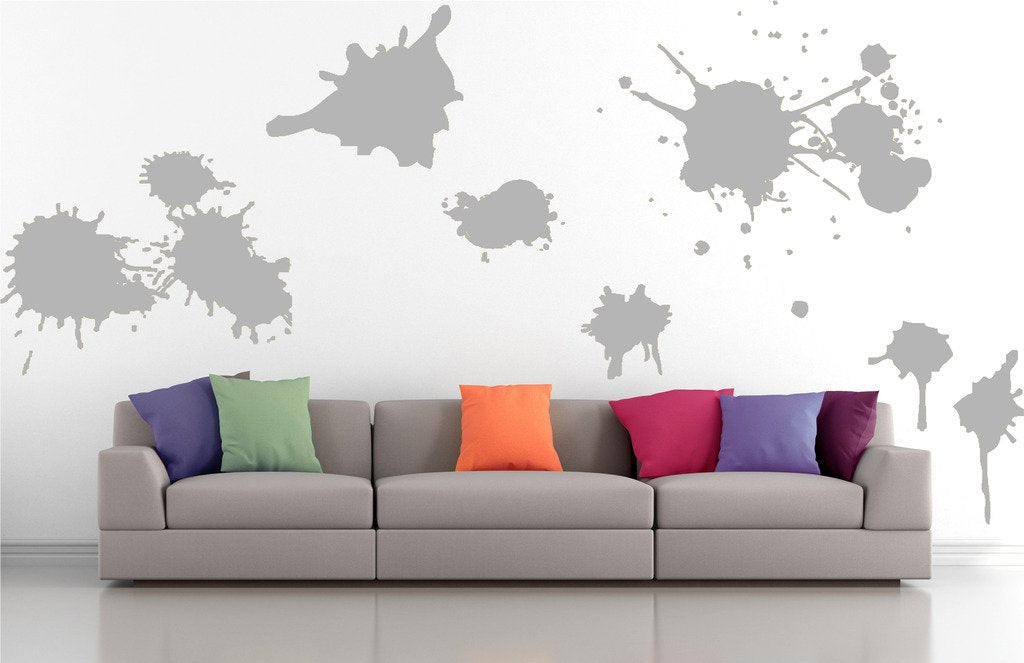 Picniva Mixed Splatters Wall Decals, Silver, 10 in Height, DOTPR06A