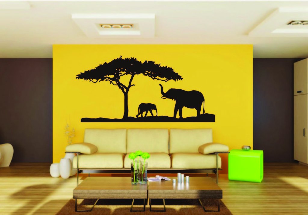 Picniva Elephant Sty1 Vinyl Wall Decal, Approx 22 x 11 in, Removable