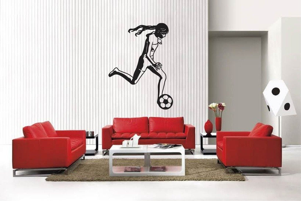 Picniva Matte Black Soccer Girl Style 3 Vinyl Wall Decal Sports Decor