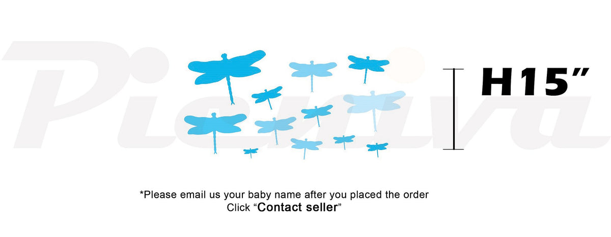 Picniva Custom Baby Name Wall Decal, Blue Dragonfly, Font Five