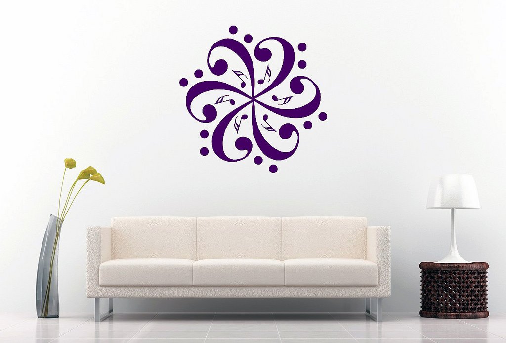 Picniva Six Bass Clefs Pinwheel Wall Decal, Purple 10 in