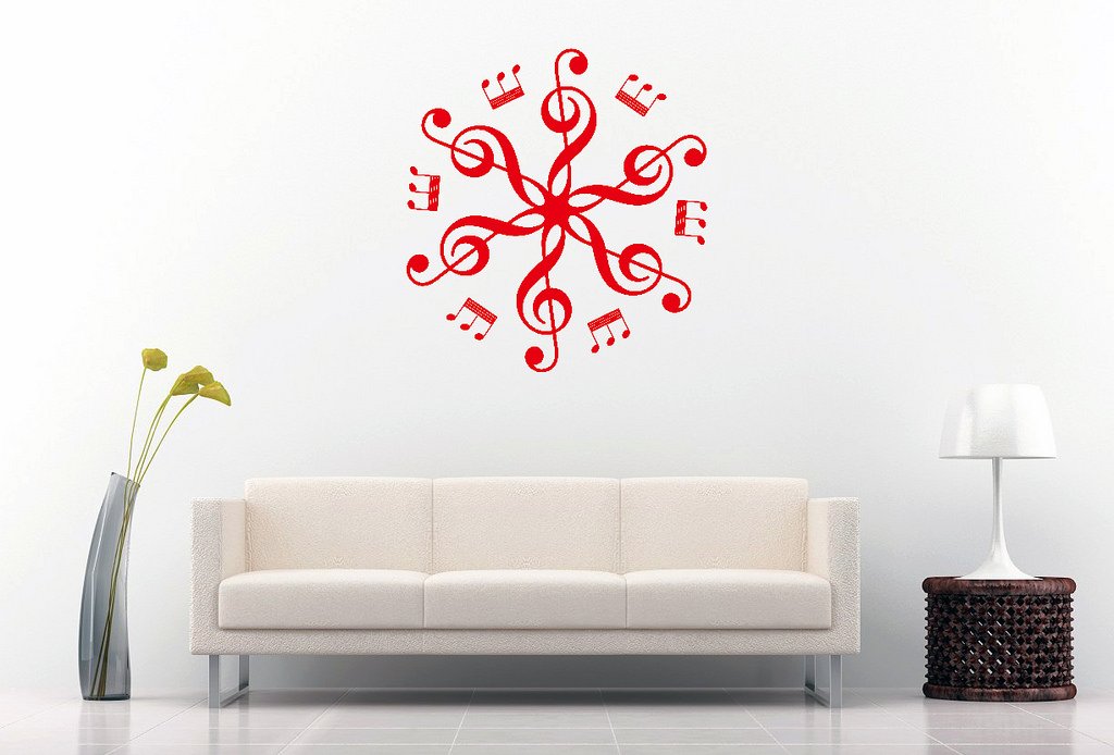 Picniva Six Treble Clefs Rosette Wall Decal, Red 10 in