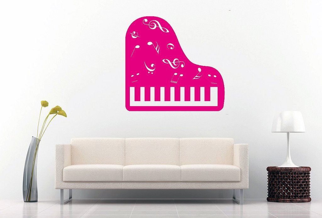 Picniva Grand Piano Music Notes Wall Decal, Hot Pink 10 in
