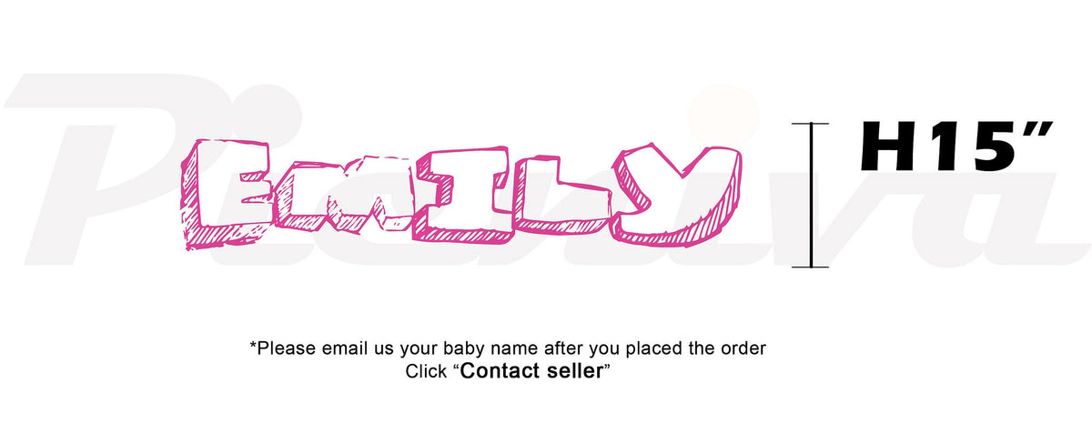 Picniva Custom Baby Name Wall Decal, Pink Ribbon, Font One