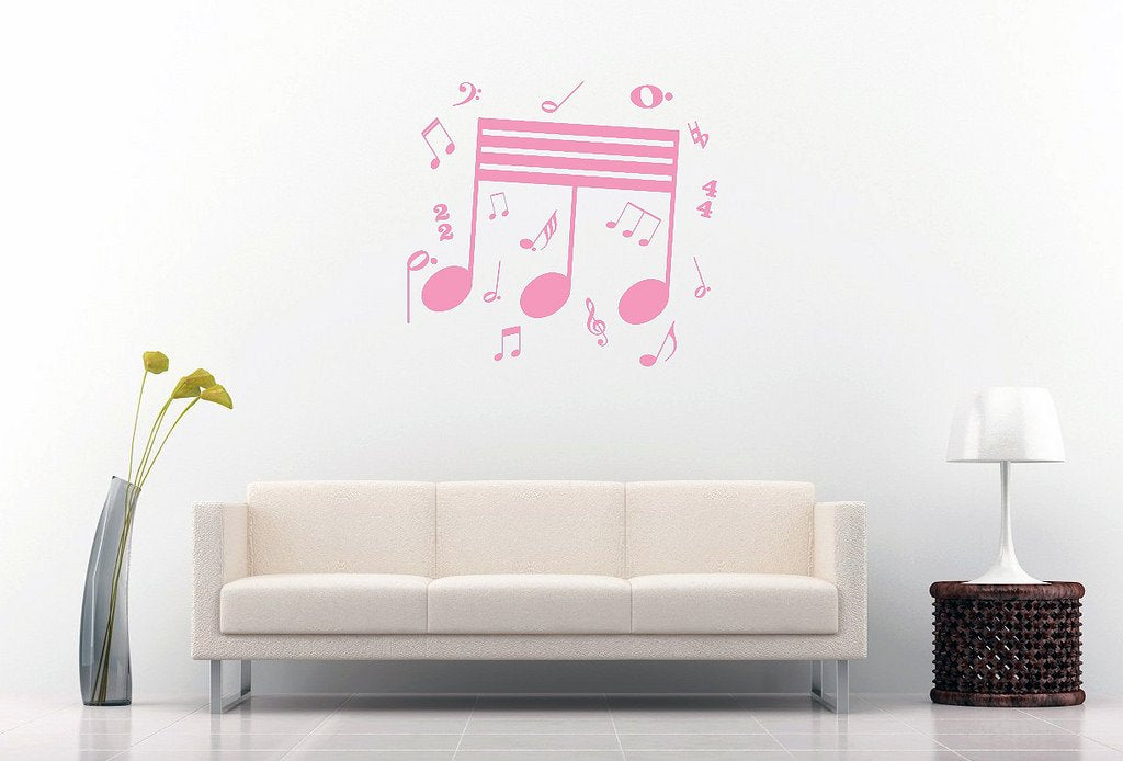 Picniva Beamed Sixty Fourth Notes Wall Decal, Bubblegum Pink 10 in