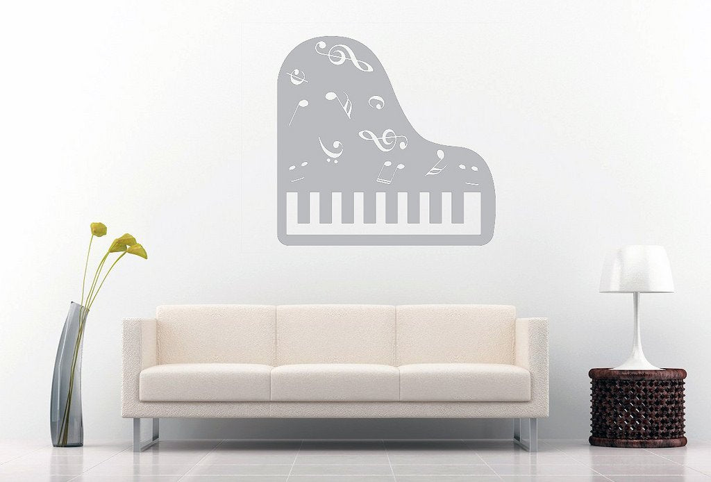 Picniva Grand Piano Music Notes Wall Decal, Grey 10 in