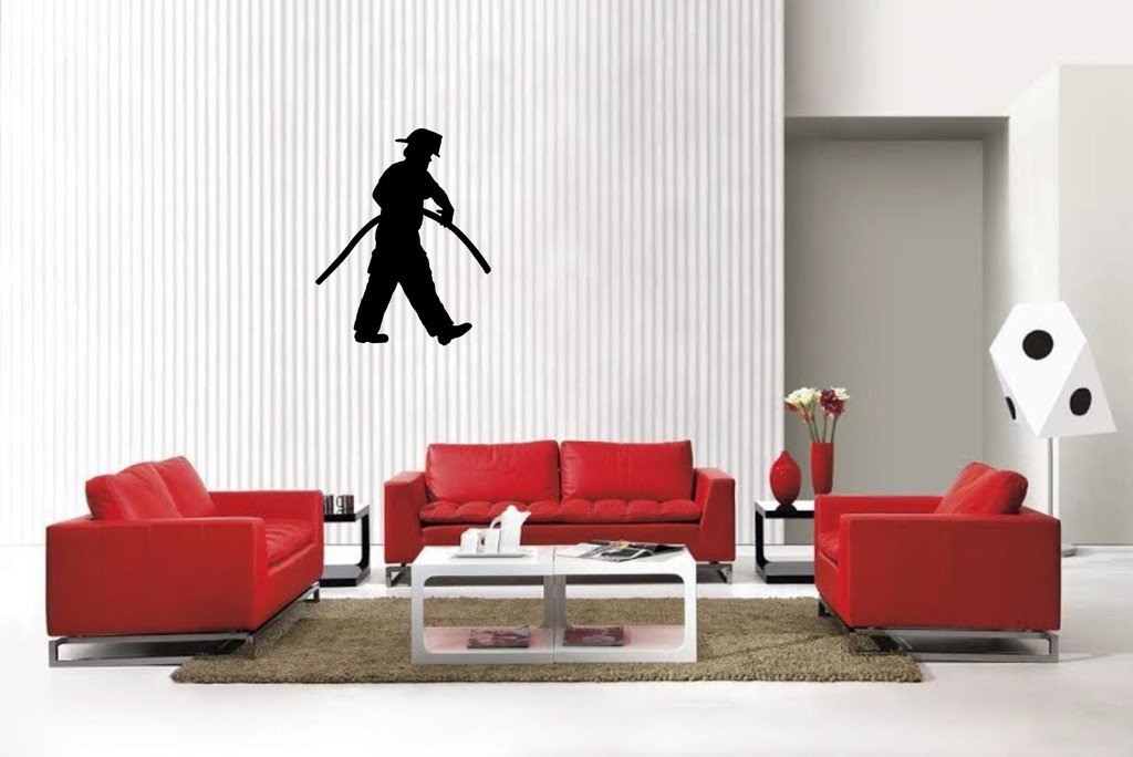 Picniva Matte Black Fireman Style 56 Vinyl Wall Decal Firefighter Hero