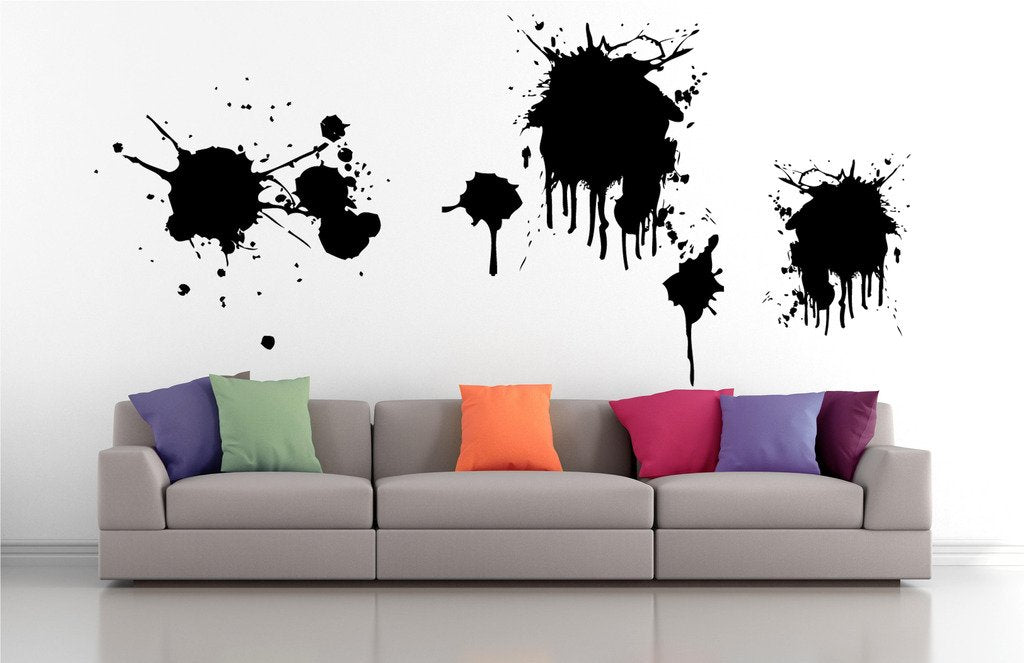 Picniva Dripping Splatters Wall Decals, Black, 10 in Height, DOTPR07A