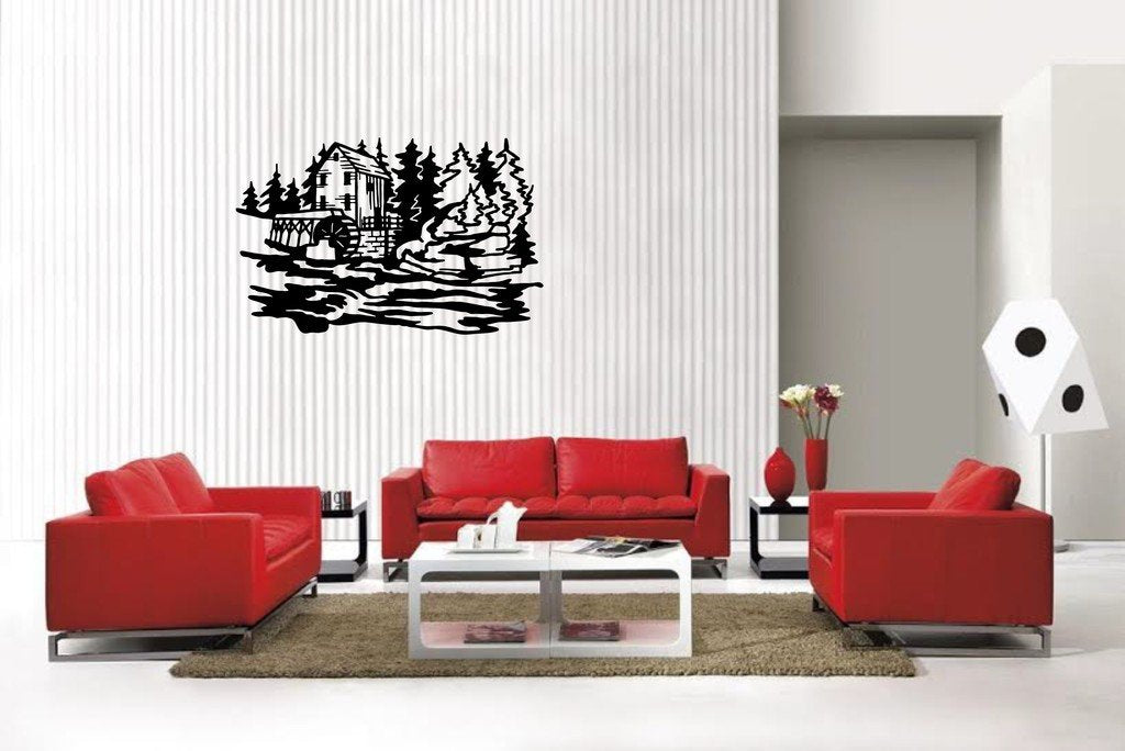 Picniva Matte Black waterwheel Style 2 Vinyl Wall Decal Home Decor