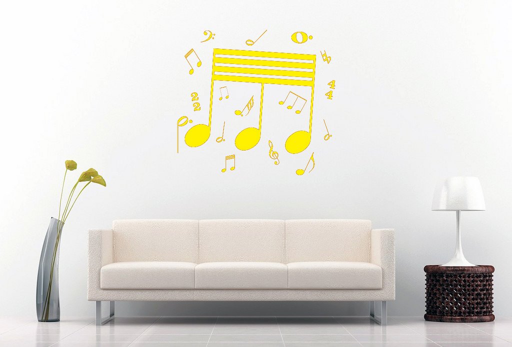 Picniva Beamed Sixty Fourth Notes Wall Decal, Yellow 10 in
