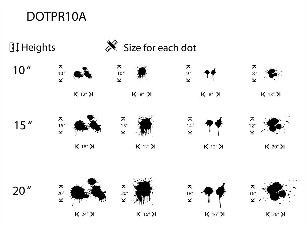 Picniva Ink Splatters Wall Decals, Black, 15 in Height, DOTPR10A
