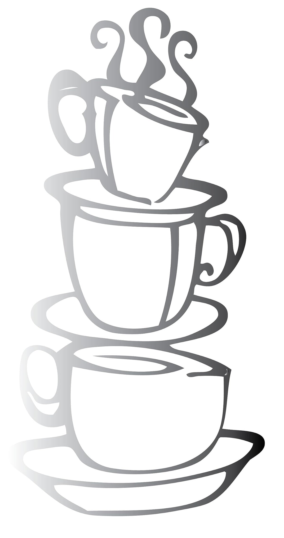 Picniva Coffee Cup Vinyl Wall Decal, Silver Chrome Mirror, 15 x 8 in