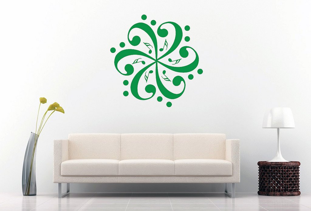Picniva Six Bass Clefs Pinwheel Wall Decal, Green 10 in