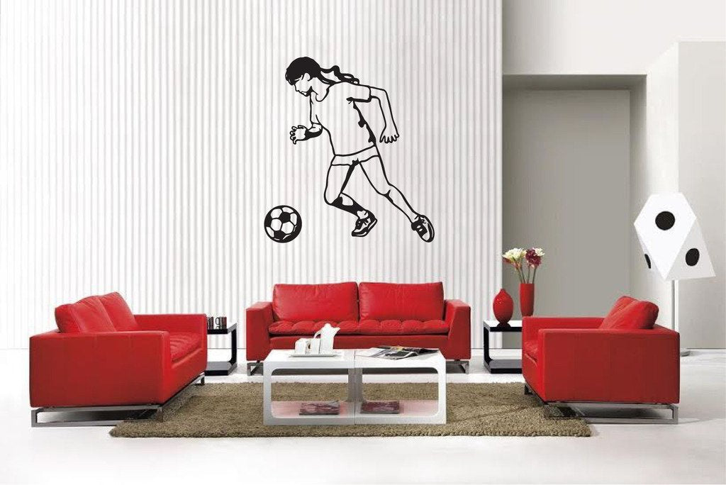 Picniva Matte Black Soccer Girl Style 39 Vinyl Wall Decal Sports Decor