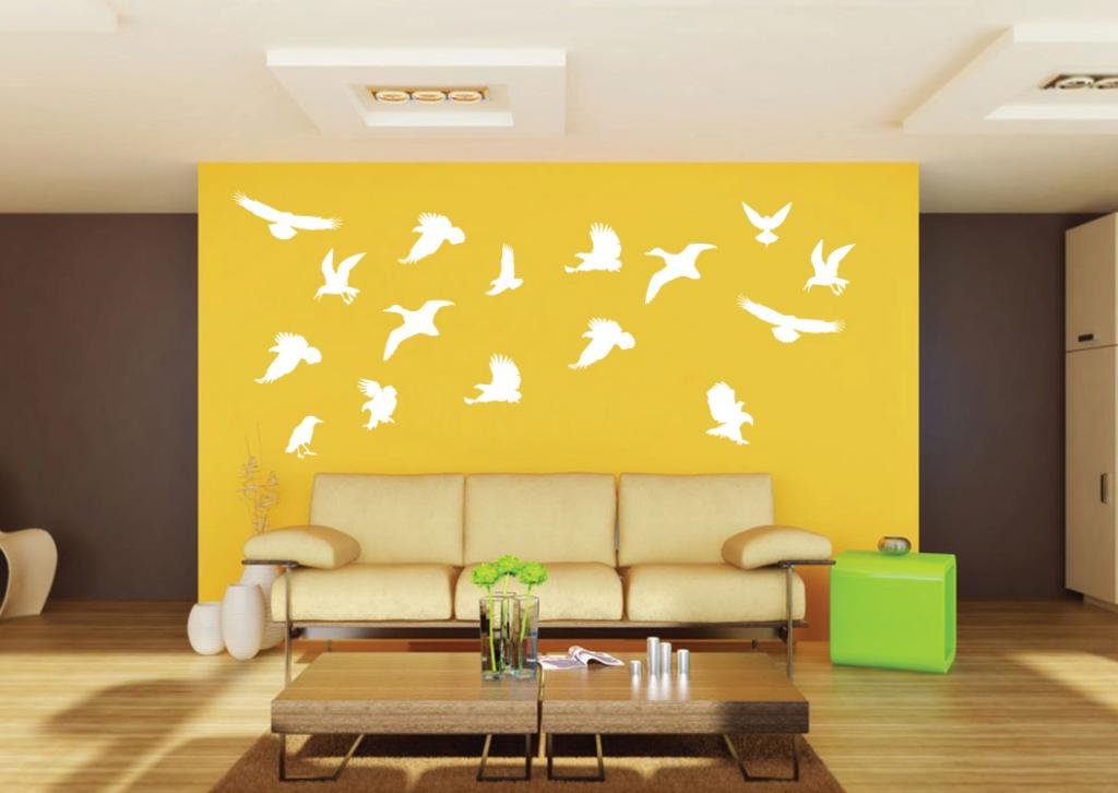 Picniva White 16 Birds Removable Vinyl Wall Decal Avian Nursery Nature Art - Color: White