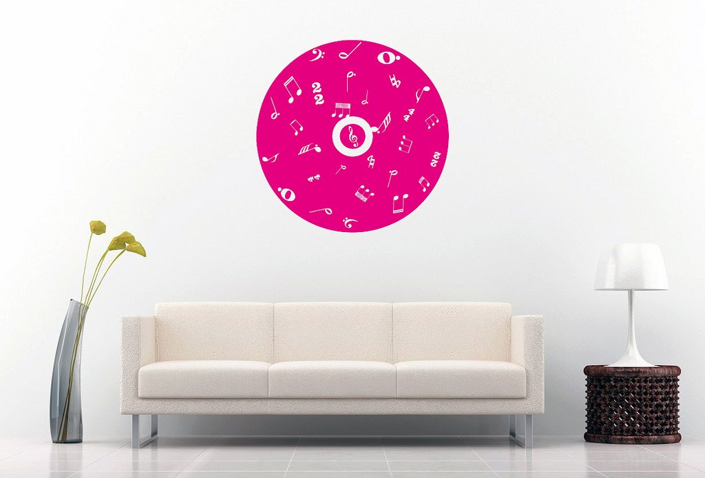 Picniva Filled CD Music Symbols Wall Decal, Hot Pink 10 in