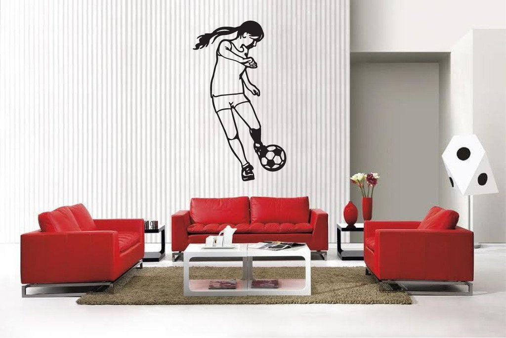 Picniva Matte Black Soccer Girl Style 32 Vinyl Wall Decal Sports Decor