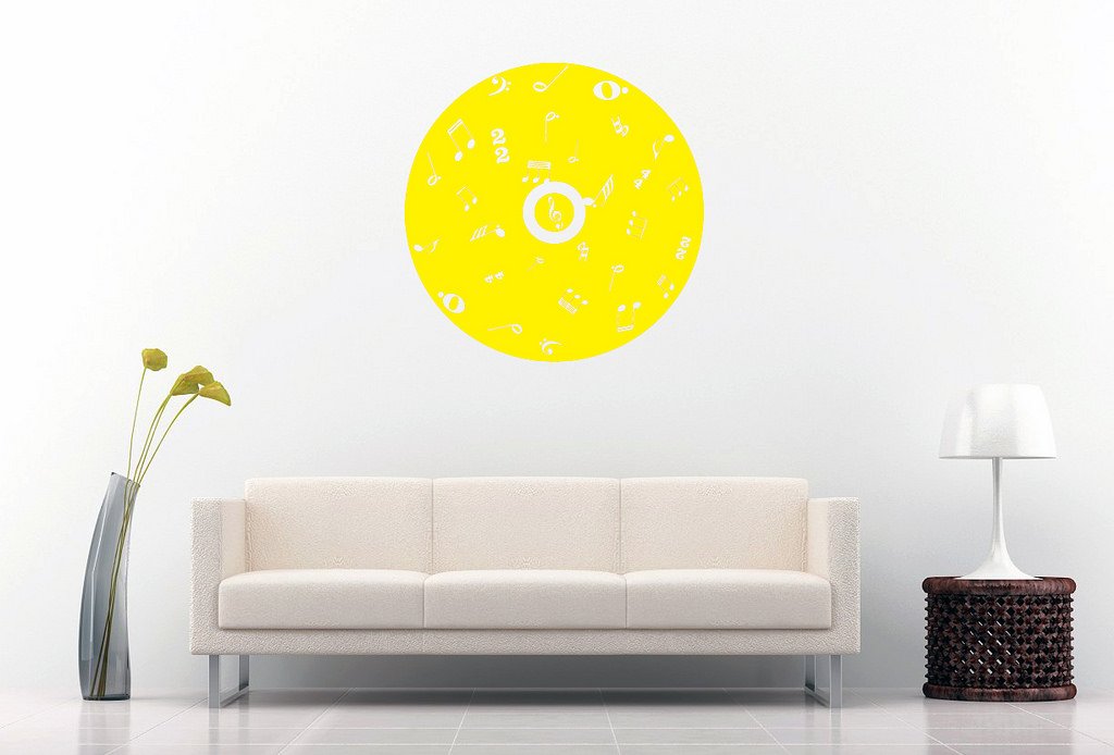 Picniva Filled CD Music Symbols Wall Decal, Yellow 10 in