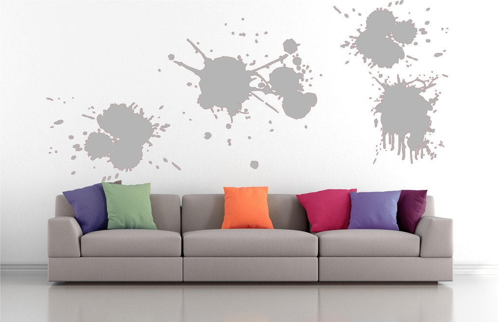 Picniva Paint Splashes Wall Decals, Silver, 10 in Height, DOTPR08A
