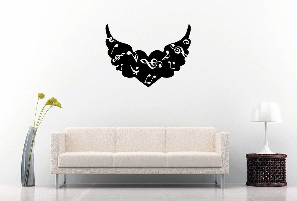 Picniva Angel Wings Heart Music Notes Wall Decal for Musicians