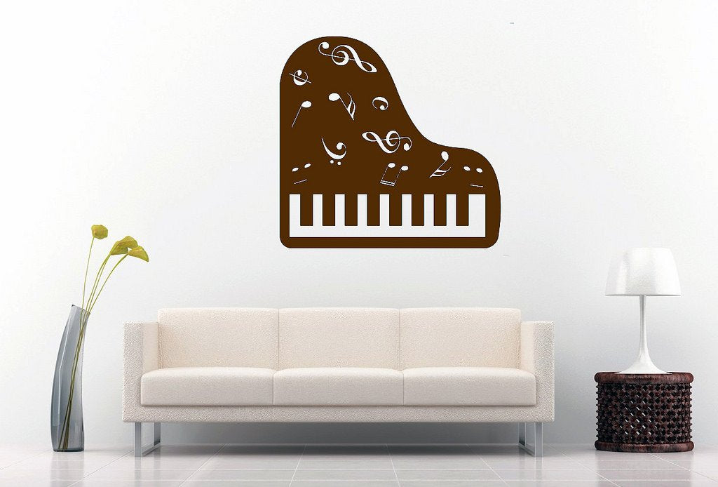 Picniva Grand Piano Music Notes Wall Decal, Chocolate Brown 10 in